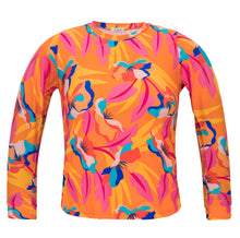 Load image into Gallery viewer, Product Front: Rio De Sol Top Top Orange-Bloom Rash-Guard